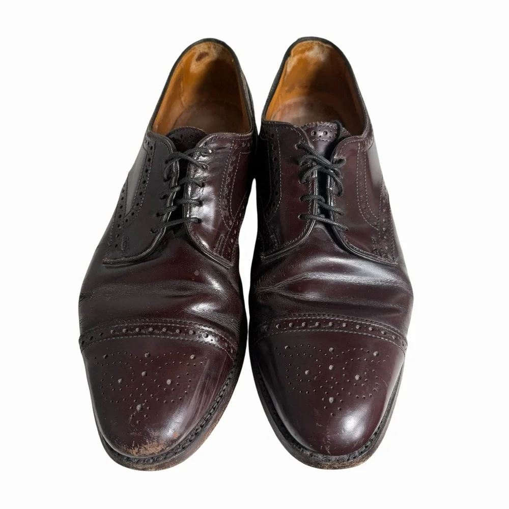 Allen Edmonds Sanford 10.5 B Burgundy Leather Cap Toe Brogue Dress Shoes USA